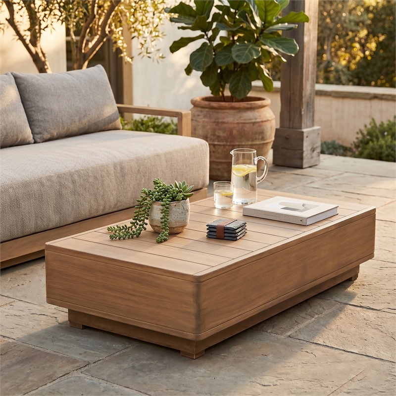 Meridian Furniture Solace Natural Acacia Wood Outdoor Patio Coffee Table