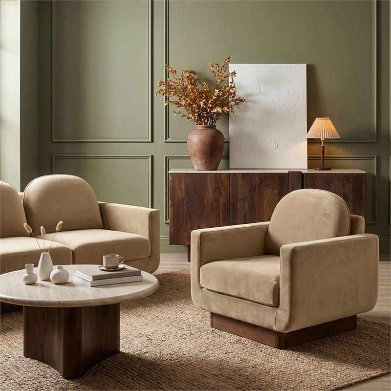 Meridian Furniture Diviento Beige Velvet Performance Fabric Accent Chair