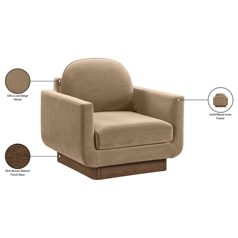 Meridian Furniture Diviento Beige Velvet Performance Fabric Accent Chair