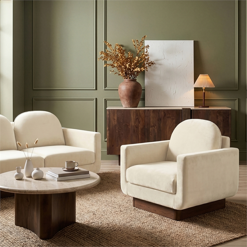 Meridian Furniture Diviento Cream Velvet Performance Fabric Accent Chair