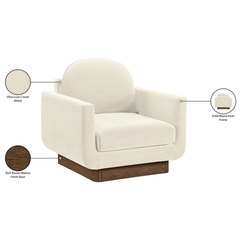 Meridian Furniture Diviento Cream Velvet Performance Fabric Accent Chair
