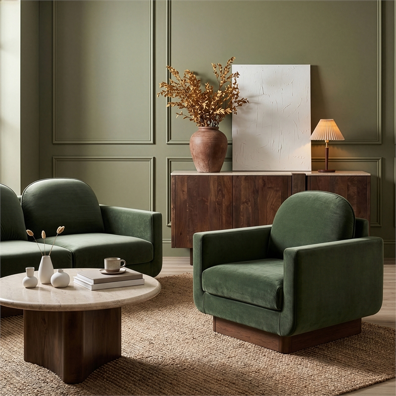 Meridian Furniture Diviento Green Velvet Performance Fabric Accent Chair