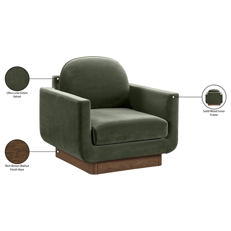 Meridian Furniture Diviento Green Velvet Performance Fabric Accent Chair
