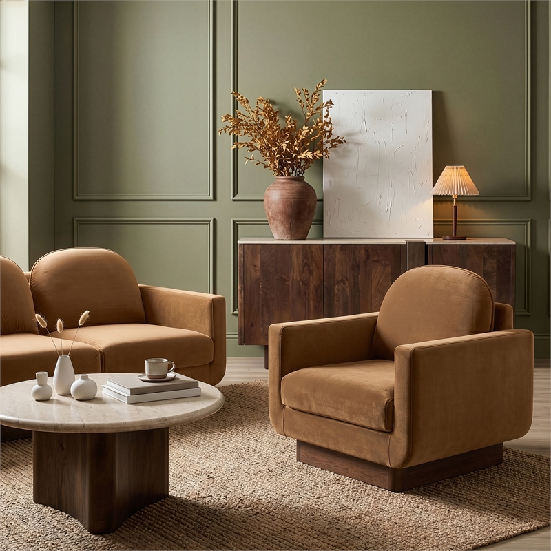Meridian Furniture Diviento Saddle Velvet Performance Fabric Accent Chair