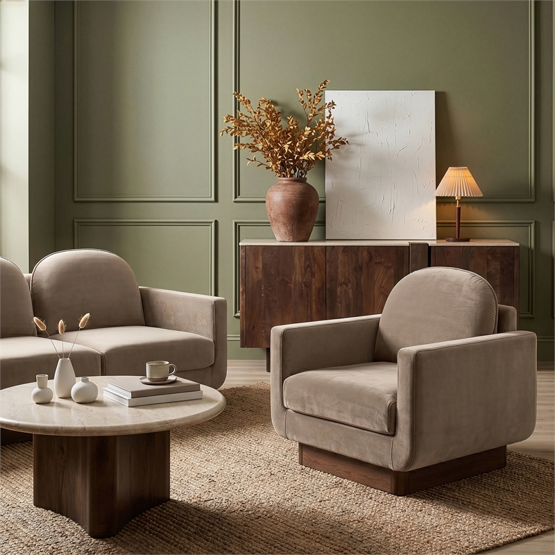 Meridian Furniture Diviento Taupe Velvet Performance Fabric Accent Chair