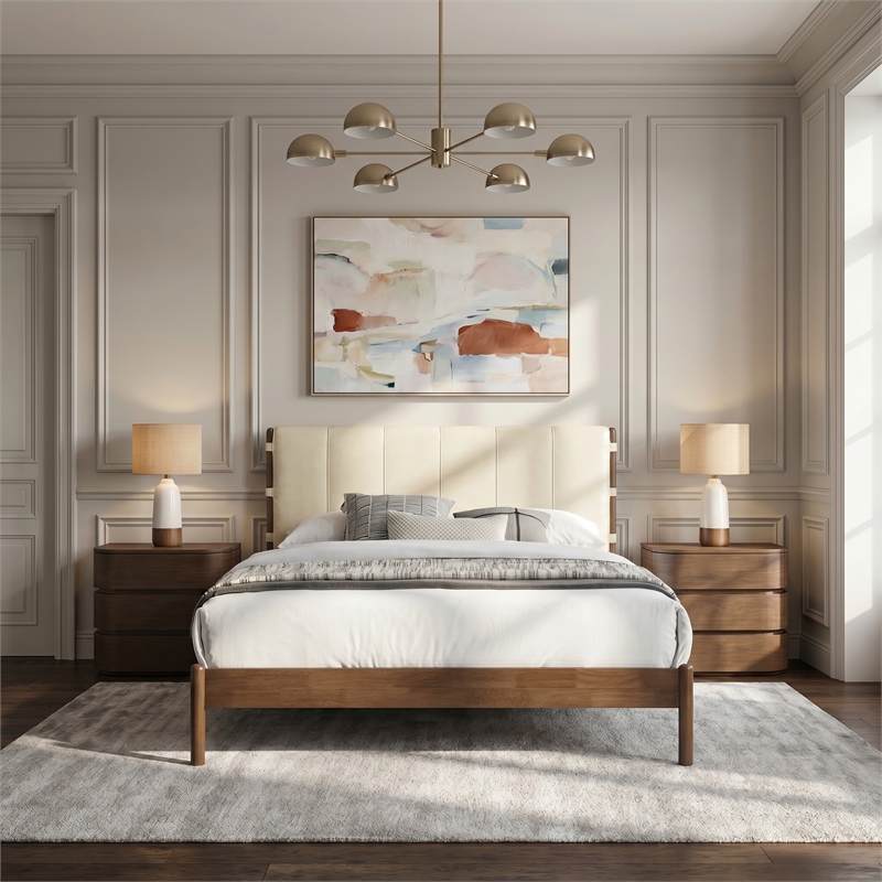 Meridian Furniture Arielle Cream Vegan Leather Upholstered Full Bed