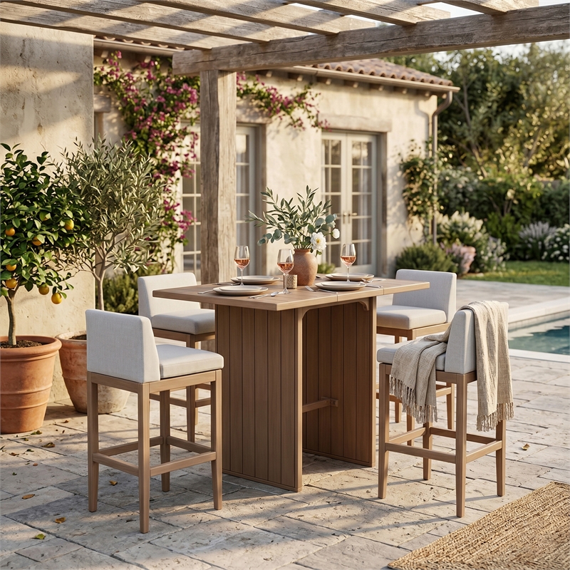 Meridian Furniture Solace Natural Acacia Wood Outdoor Patio Bar Table