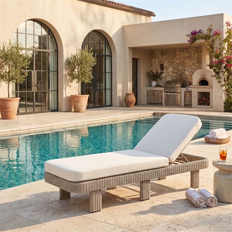 Meridian Furniture Sandbay Cream Water Resist Fabric Patio Lounge Chair