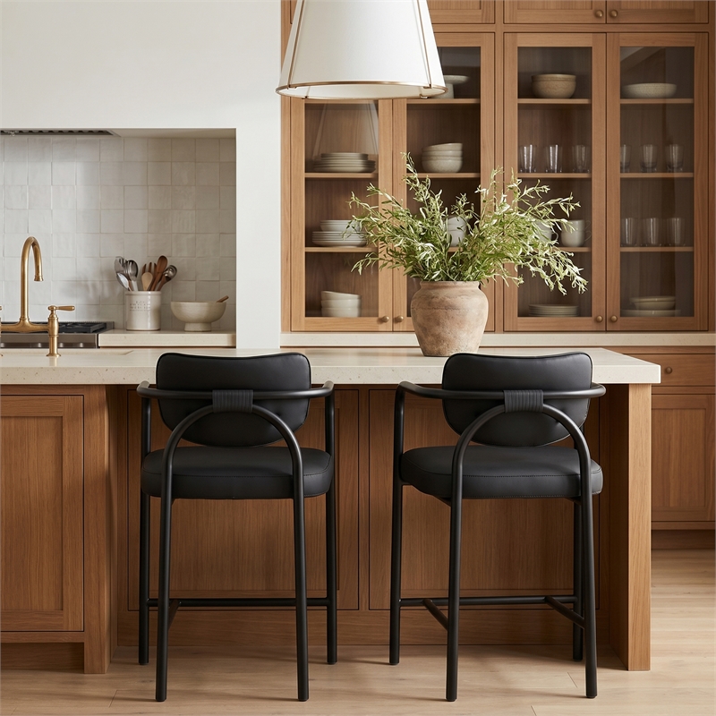Meridian Furniture Serava Black Vegan Leather Upholstered Counter Stool