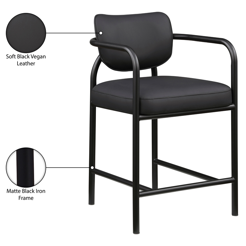 Meridian Furniture Serava Black Vegan Leather Upholstered Counter Stool