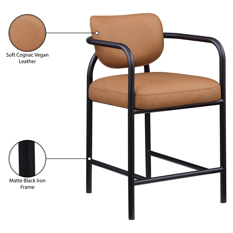 Meridian Furniture Serava Cognac Vegan Leather Upholstered Counter Stool