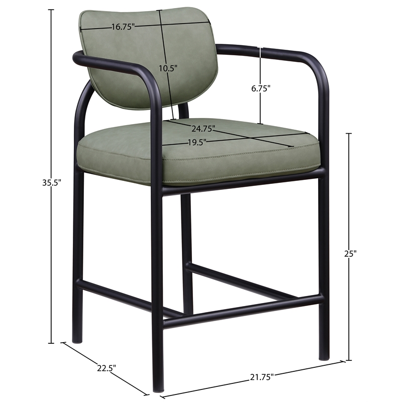 Meridian Furniture Serava Green Vegan Leather Upholstered Counter Stool