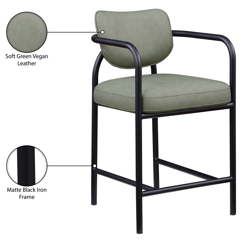 Meridian Furniture Serava Green Vegan Leather Upholstered Counter Stool