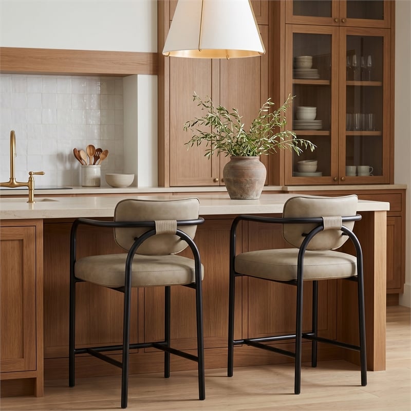 Meridian Furniture Serava Taupe Vegan Leather Upholstered Counter Stool