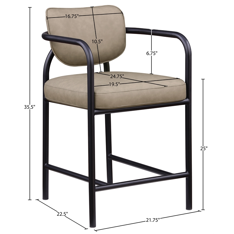 Meridian Furniture Serava Taupe Vegan Leather Upholstered Counter Stool