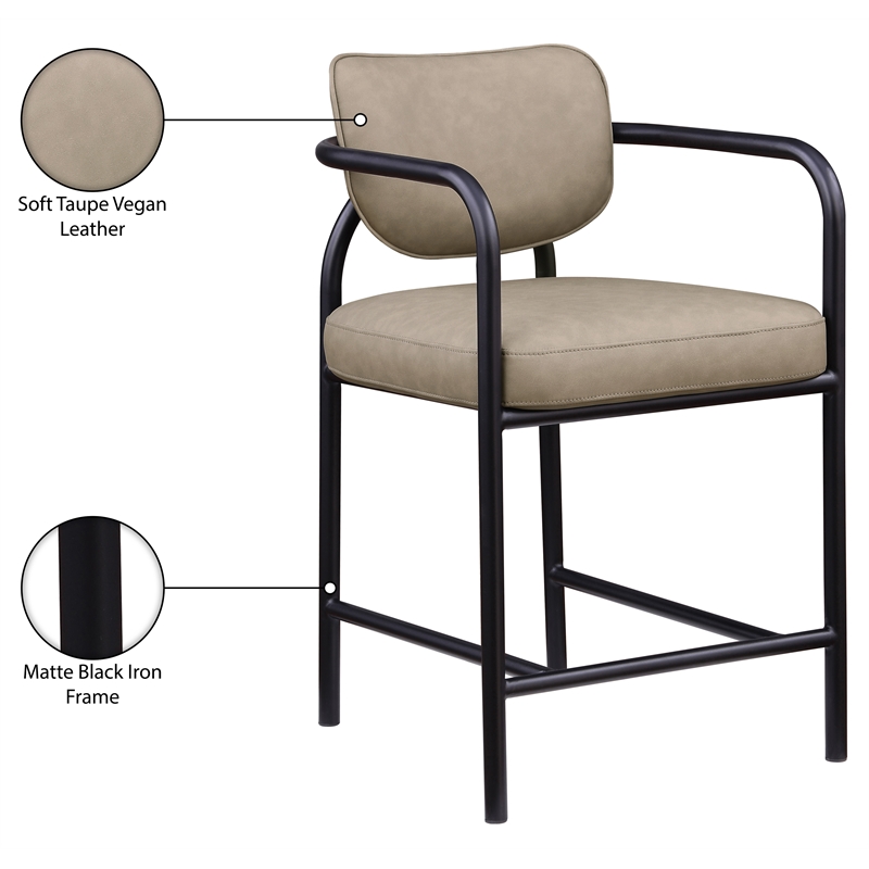 Meridian Furniture Serava Taupe Vegan Leather Upholstered Counter Stool