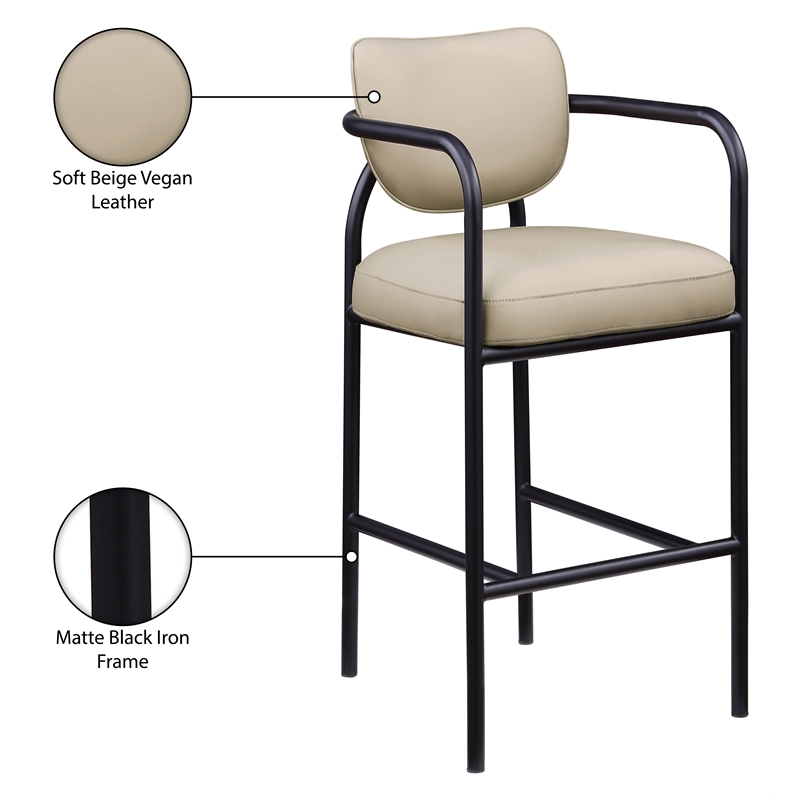 Meridian Furniture Serava Beige Vegan Leather Upholstered Bar Stool