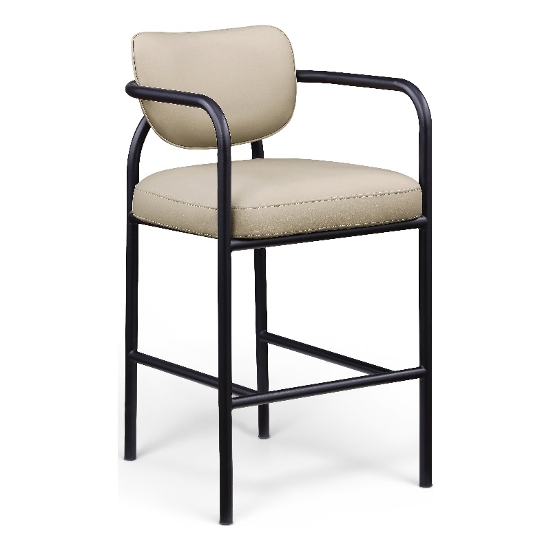 Meridian Furniture Serava Beige Vegan Leather Upholstered Bar Stool