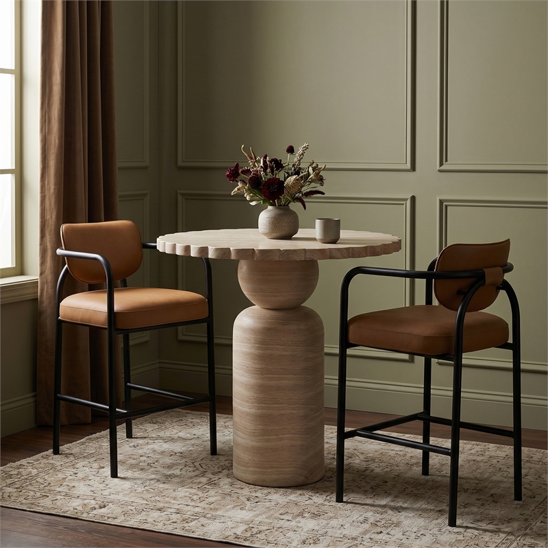 Meridian Furniture Serava Cognac Vegan Leather Upholstered Bar Stool
