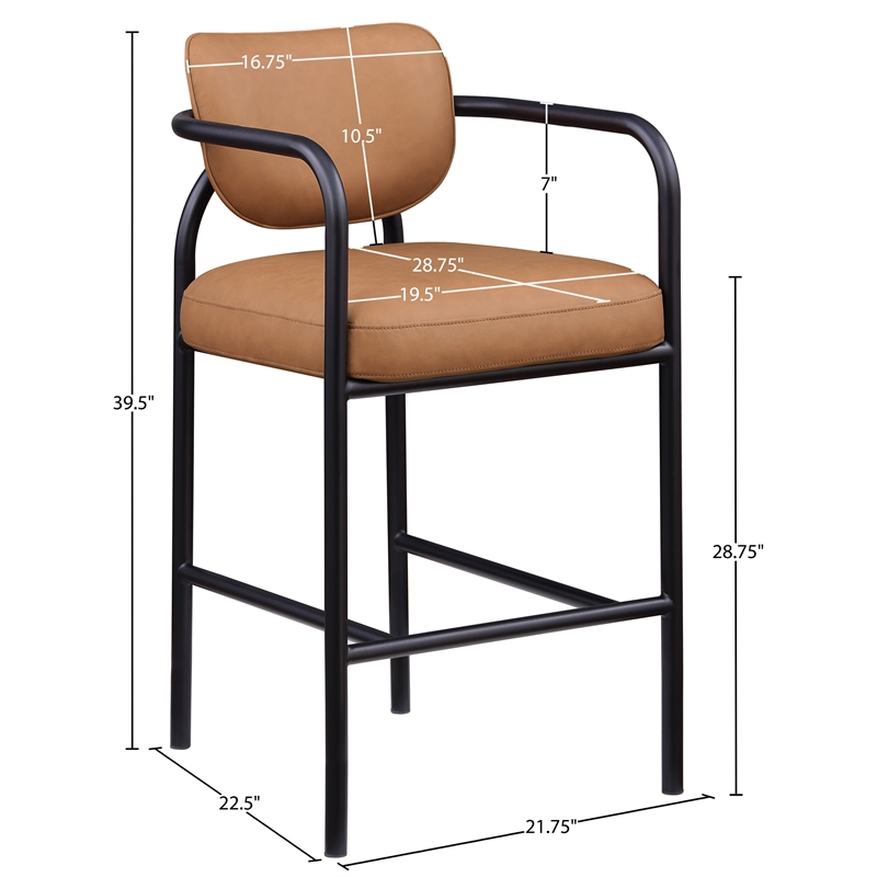 Meridian Furniture Serava Cognac Vegan Leather Upholstered Bar Stool