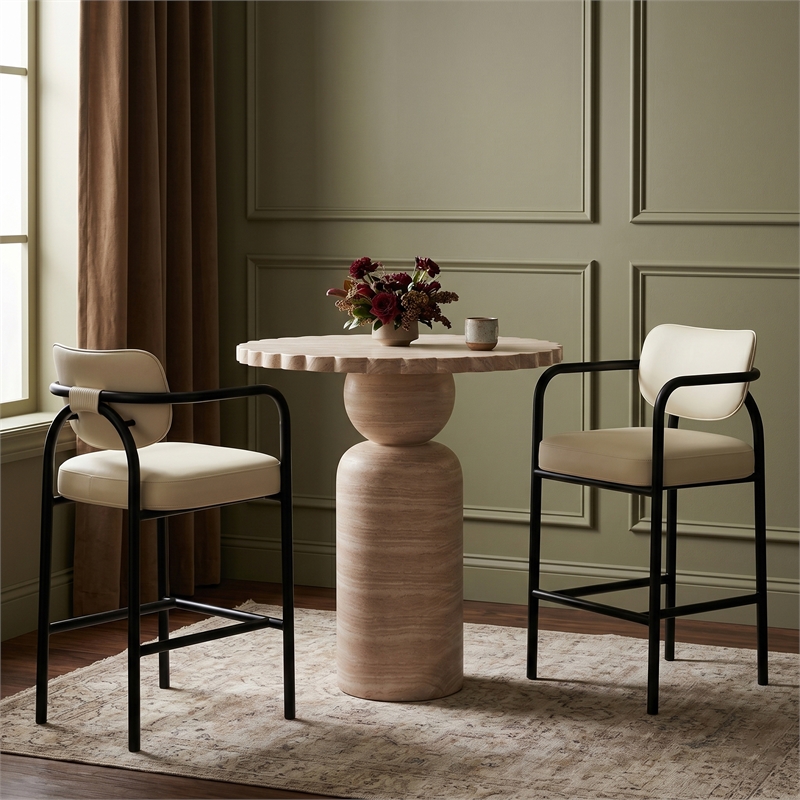 Meridian Furniture Serava Cream Vegan Leather Upholstered Bar Stool