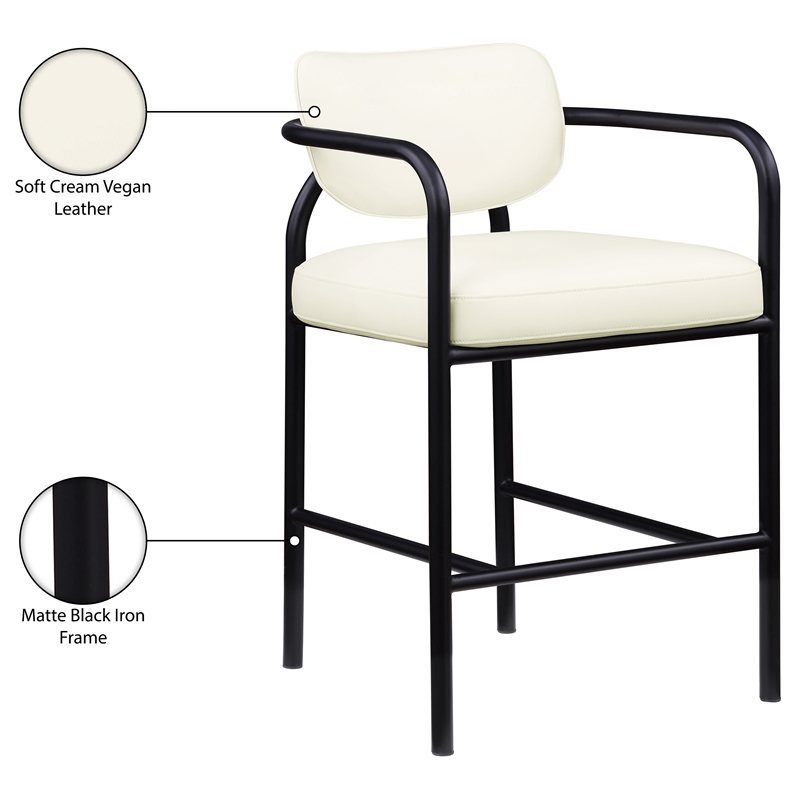 Meridian Furniture Serava Cream Vegan Leather Upholstered Bar Stool