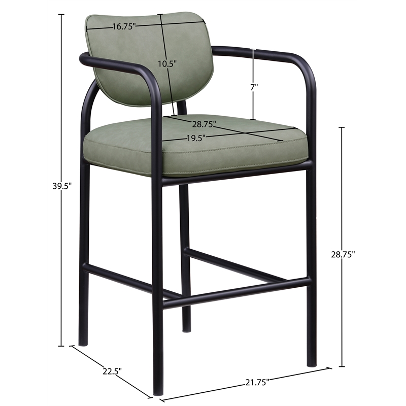 Meridian Furniture Serava Green Vegan Leather Upholstered Bar Stool