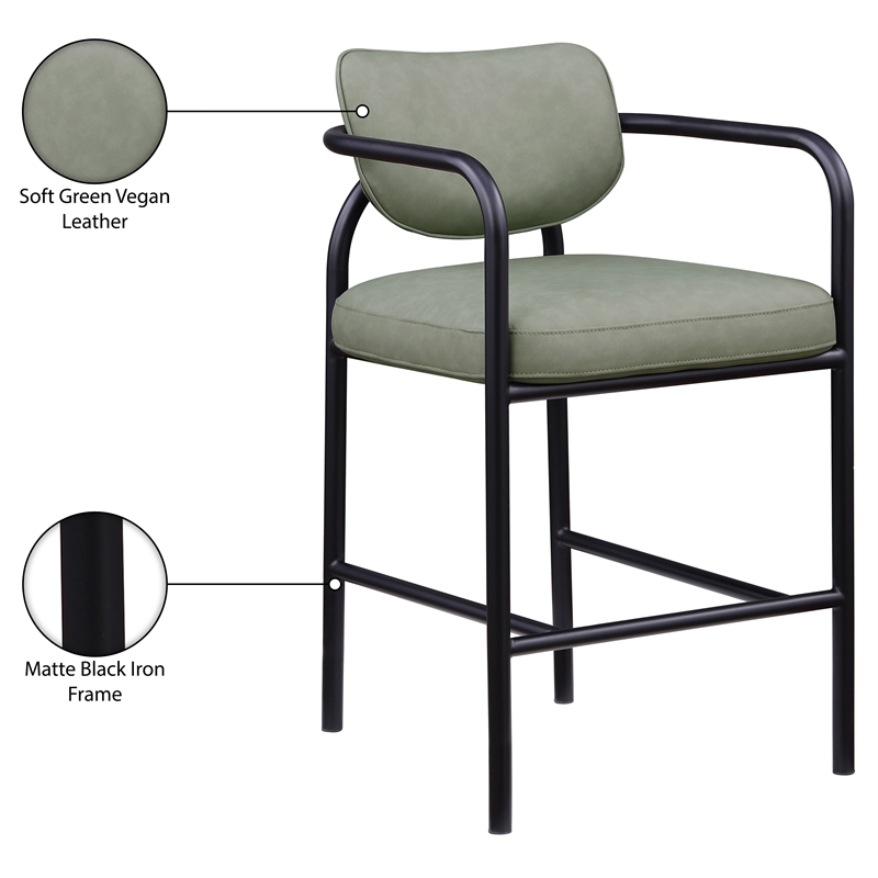 Meridian Furniture Serava Green Vegan Leather Upholstered Bar Stool