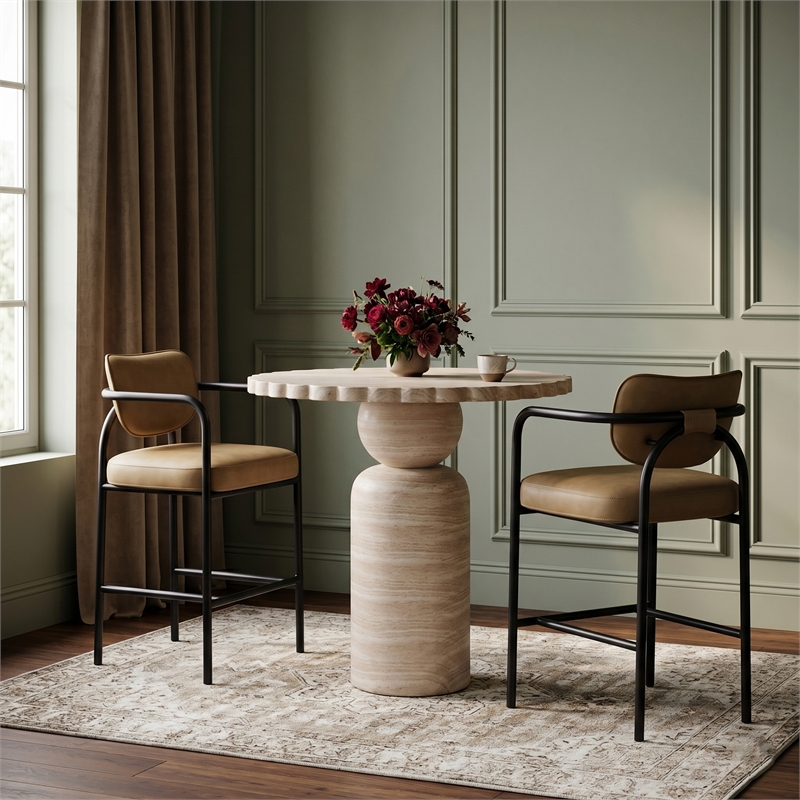 Meridian Furniture Serava Tan Vegan Leather Upholstered Bar Stool