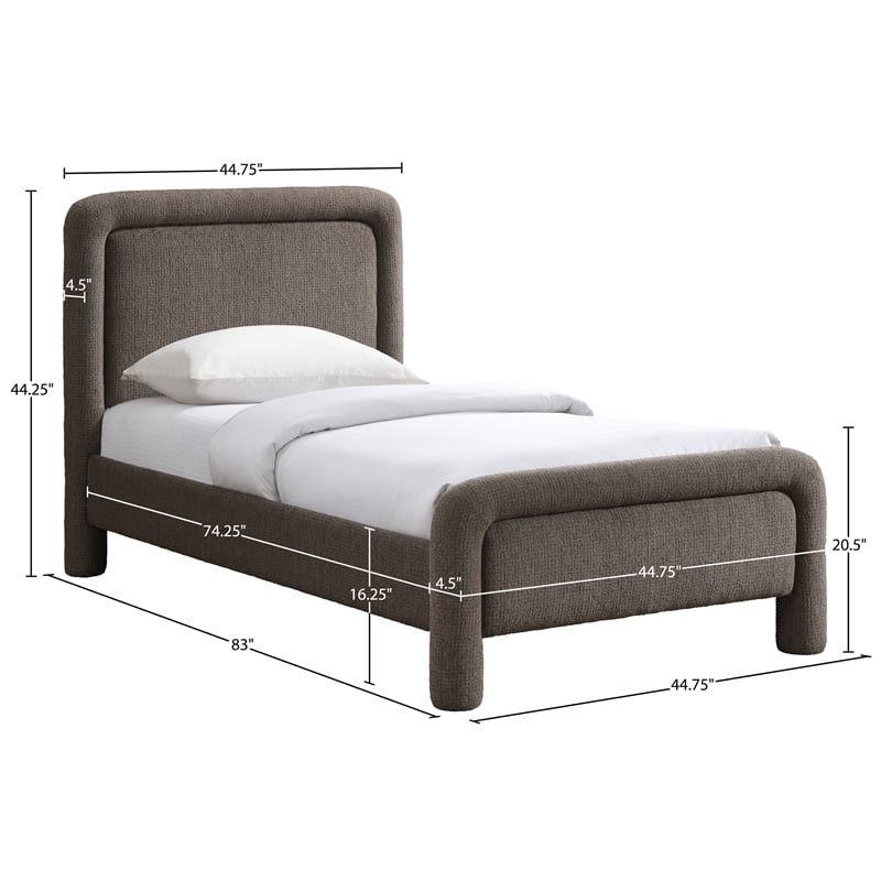 Meridian Furniture Baylor Brown Fabric With Interwoven Chenille Twin Bed
