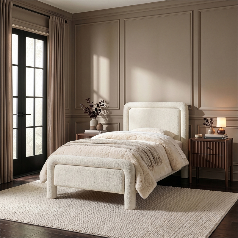 Meridian Furniture Baylor Cream Fabric With Interwoven Chenille Twin Bed