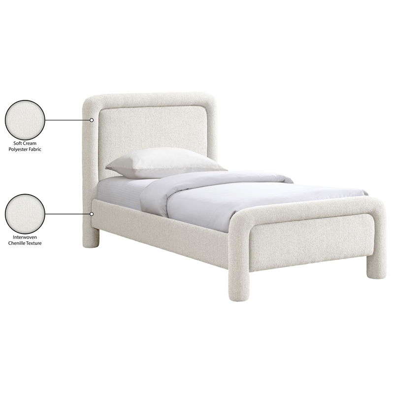 Meridian Furniture Baylor Cream Fabric With Interwoven Chenille Twin Bed