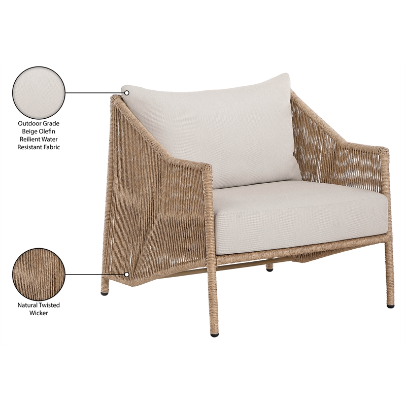Meridian Furniture Coastline Beige Water Resistant Fabric Patio Accent Chair