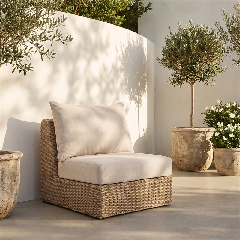 Meridian Furniture Seacrest Beige Water Resistant Fabric Patio Armless Chair