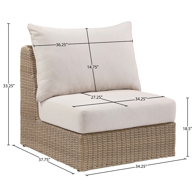 Meridian Furniture Seacrest Beige Water Resistant Fabric Patio Armless Chair
