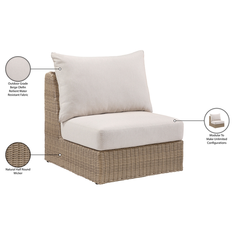 Meridian Furniture Seacrest Beige Water Resistant Fabric Patio Armless Chair