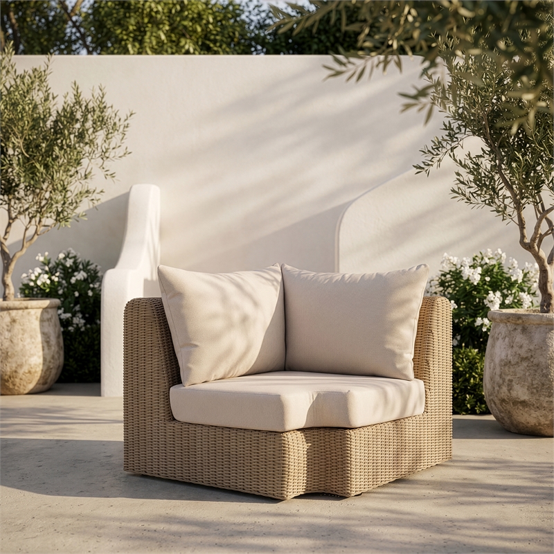 Meridian Furniture Seacrest Beige Water Resistant Fabric Patio Corner Chair