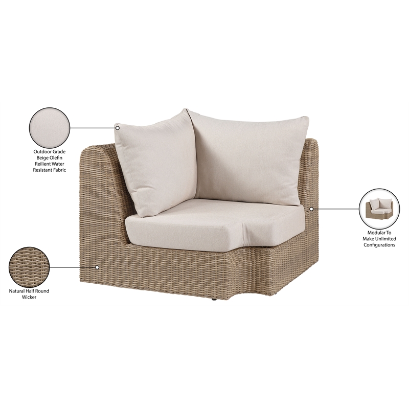 Meridian Furniture Seacrest Beige Water Resistant Fabric Patio Corner Chair