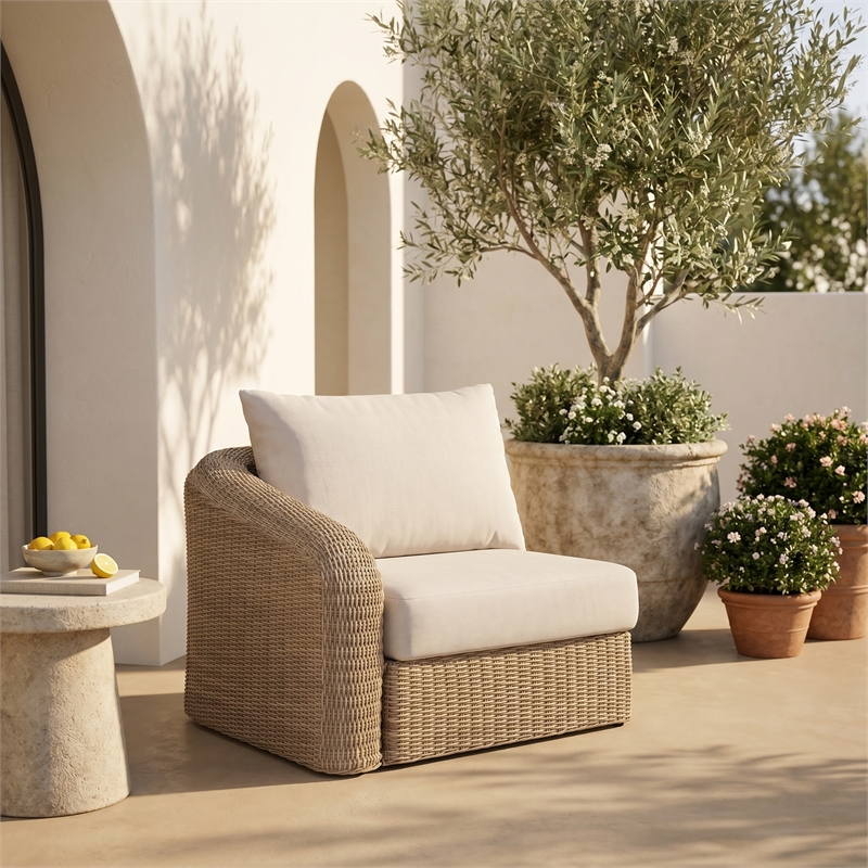 Meridian Furniture Seacrest Beige Water Resistant Fabric Patio Left Arm Chair