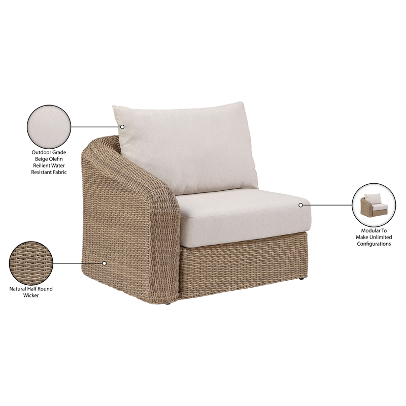 Meridian Furniture Seacrest Beige Water Resistant Fabric Patio Left Arm Chair