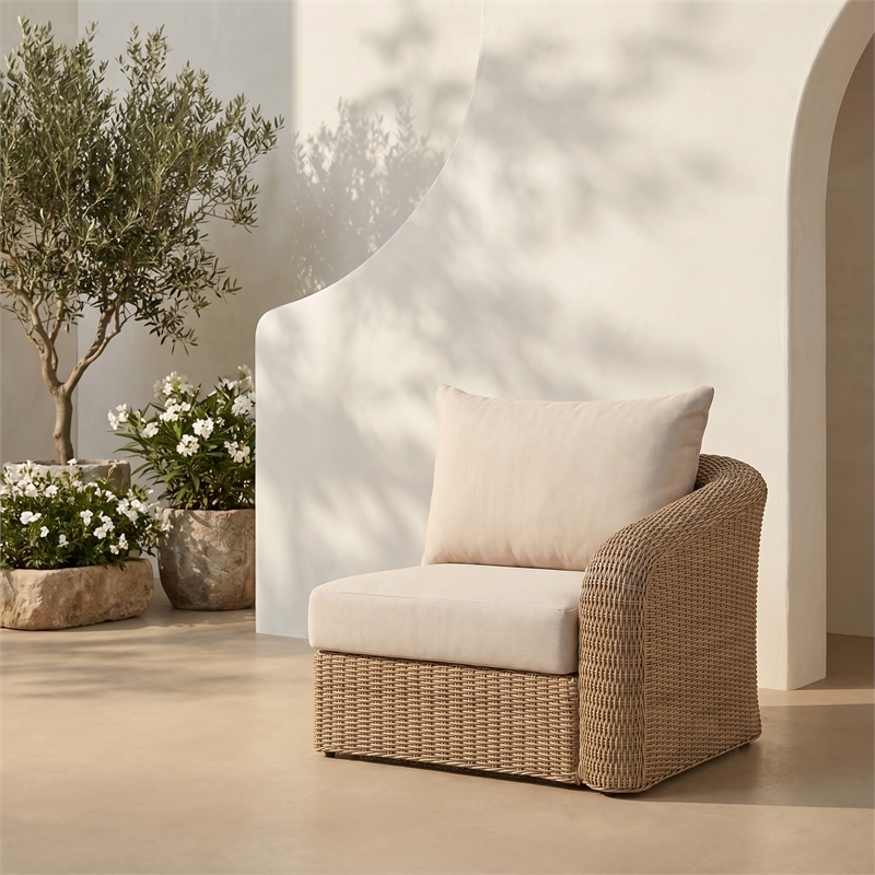 Meridian Furniture Seacrest Beige Water Resistant Fabric Patio Right Arm Chair