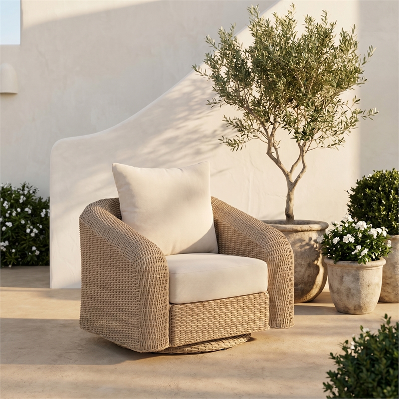 Meridian Furniture Seacrest Beige Water Resistant Fabric Patio Swivel Chair