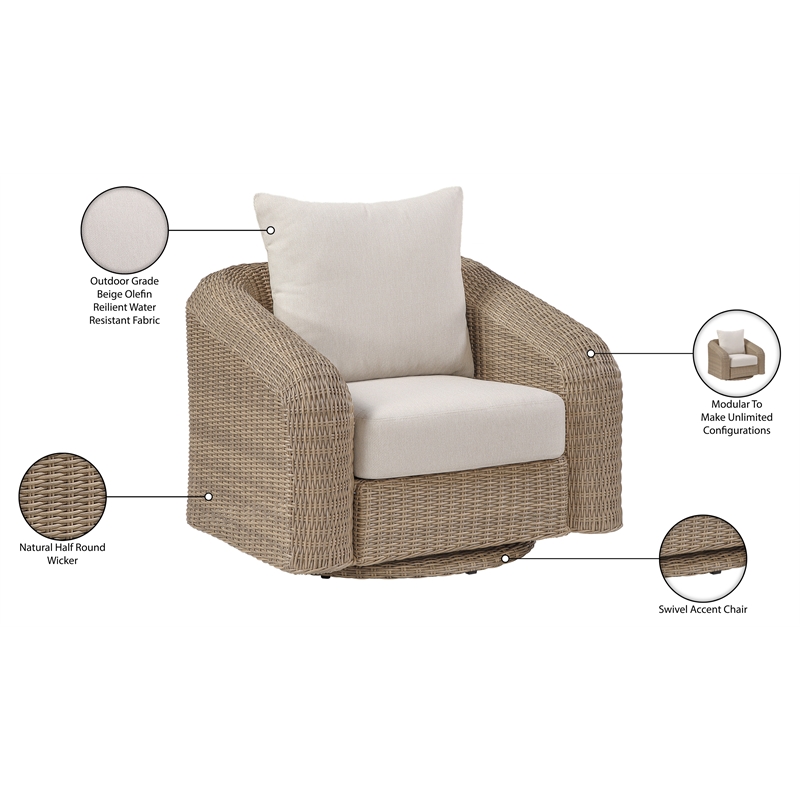 Meridian Furniture Seacrest Beige Water Resistant Fabric Patio Swivel Chair