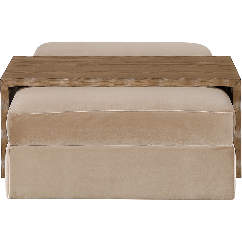 Meridian Furniture Woodra Beige Velvet Upholstered Coffee Table/Ottoman