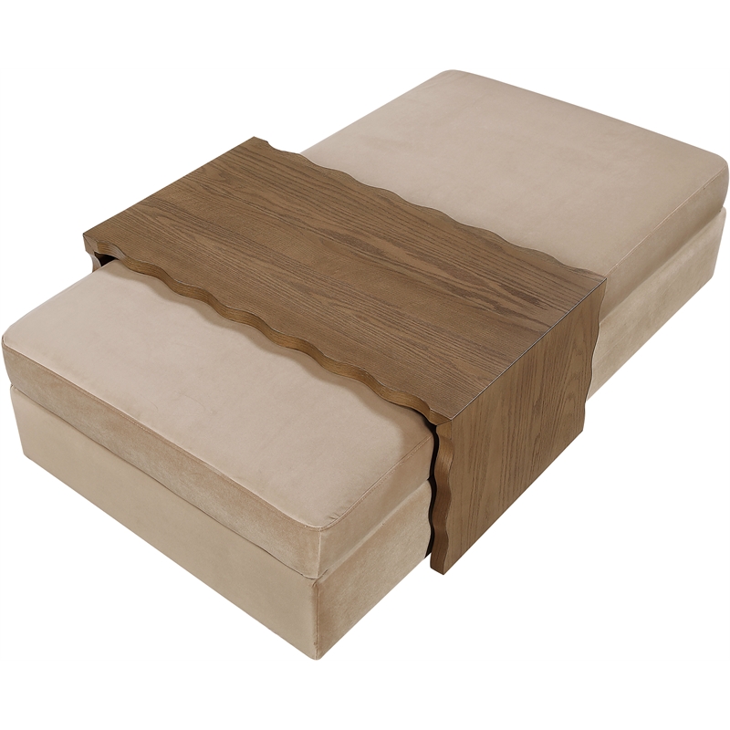 Meridian Furniture Woodra Beige Velvet Upholstered Coffee Table/Ottoman