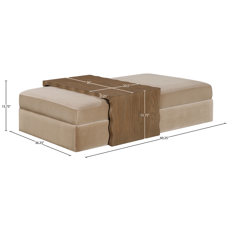 Meridian Furniture Woodra Beige Velvet Upholstered Coffee Table/Ottoman