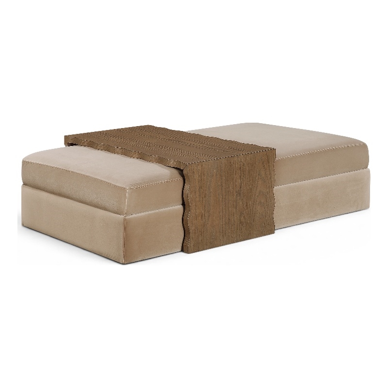 Meridian Furniture Woodra Beige Velvet Upholstered Coffee Table/Ottoman