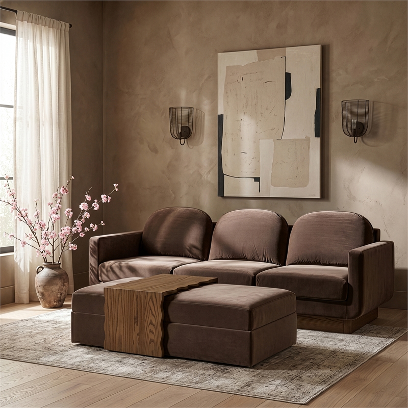 Meridian Furniture Woodra Brown Velvet Upholstered Coffee Table/Ottoman