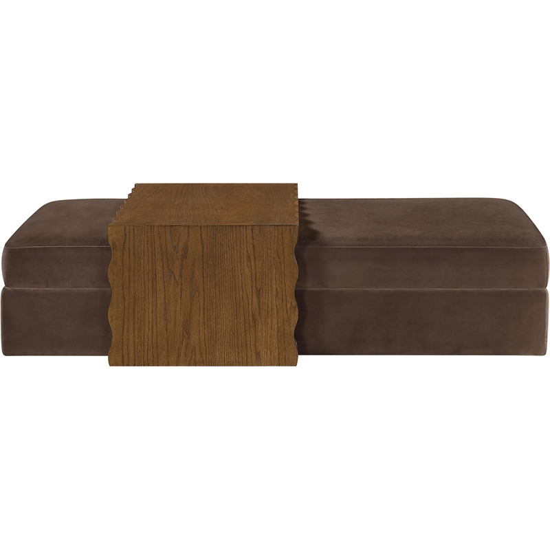 Meridian Furniture Woodra Brown Velvet Upholstered Coffee Table/Ottoman