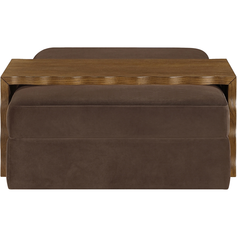 Meridian Furniture Woodra Brown Velvet Upholstered Coffee Table/Ottoman